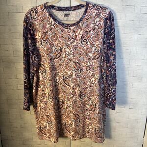 Lands’End womens long sleeve T Paisley colorful Pima cotton feminine cozycore ￼